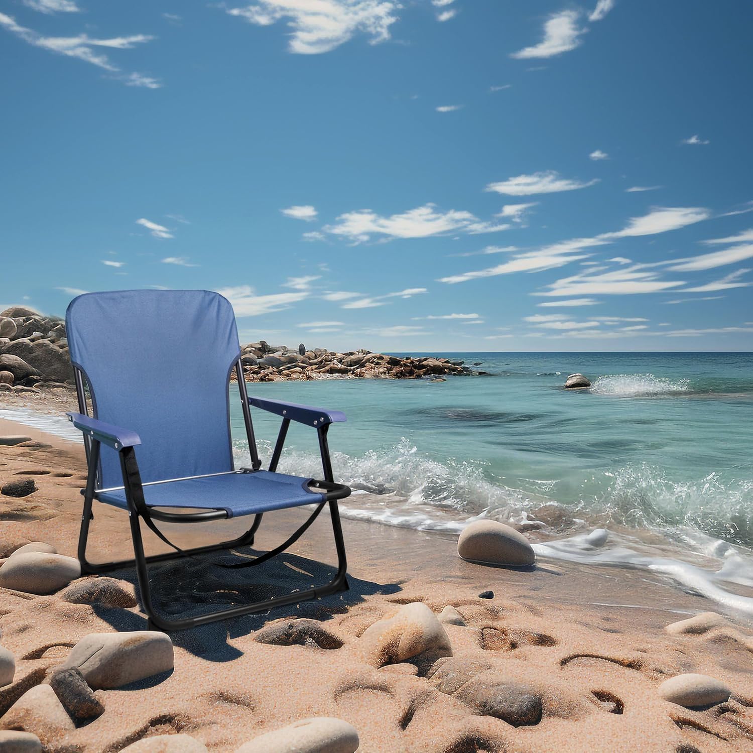 TIENDA EURASIA - Silla Playa Plegable | Pack 2 Sillas Playa | Ligera y Resistente | con Asa de Transporte | Color Azul y Turquesa | Medidas 54x54x25/63 cm | Peso Máximo 110 Kg