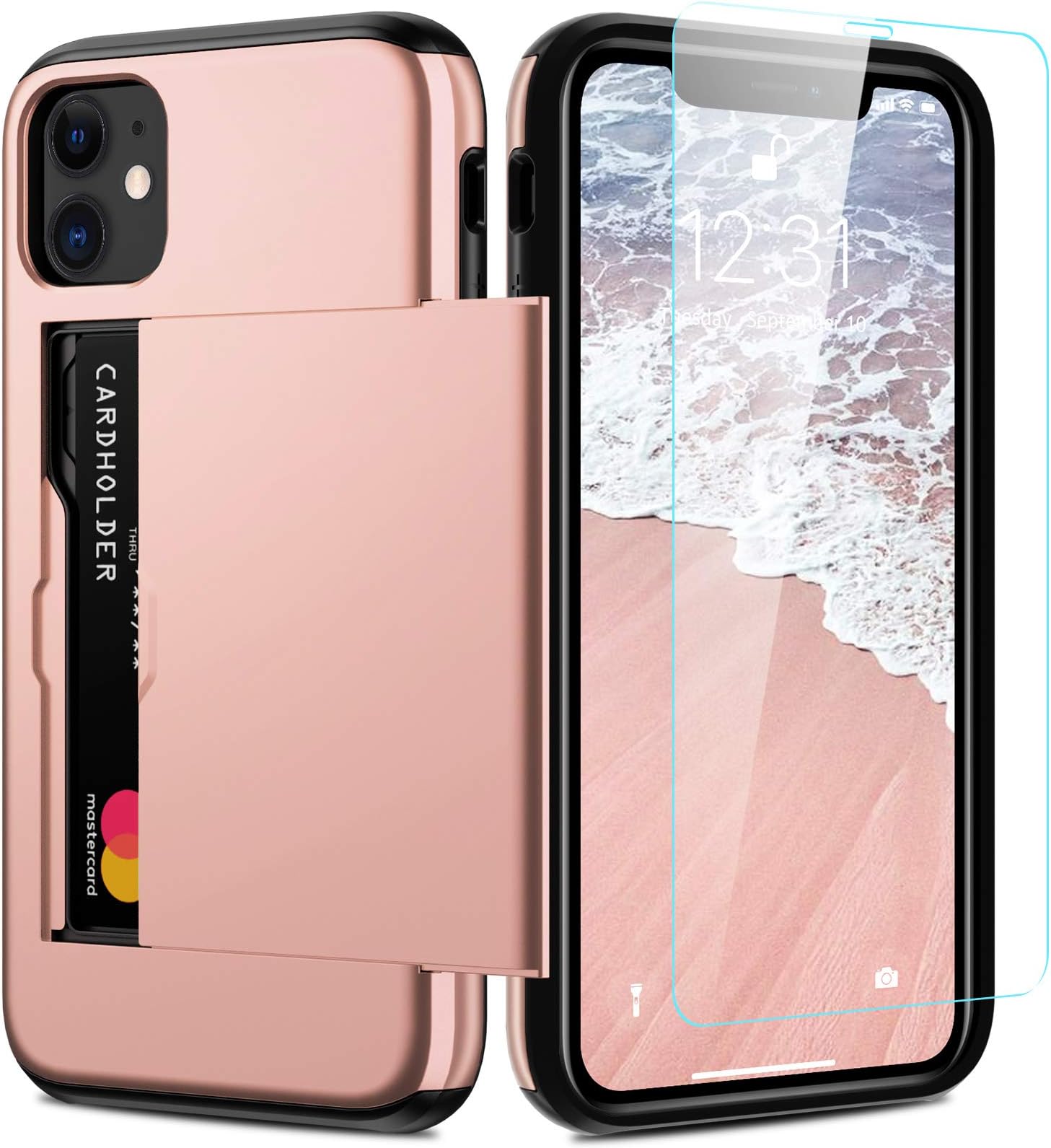 Nvollnoe for iPhone 11 Case with Card Holder and Screen Protector Heavy