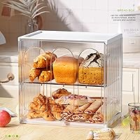 Vista 7 de Panera de doble capa para encimera de cocina, recipiente de pan transparente, almacenamiento de pan grande, cajas de pan para encimera de cocina