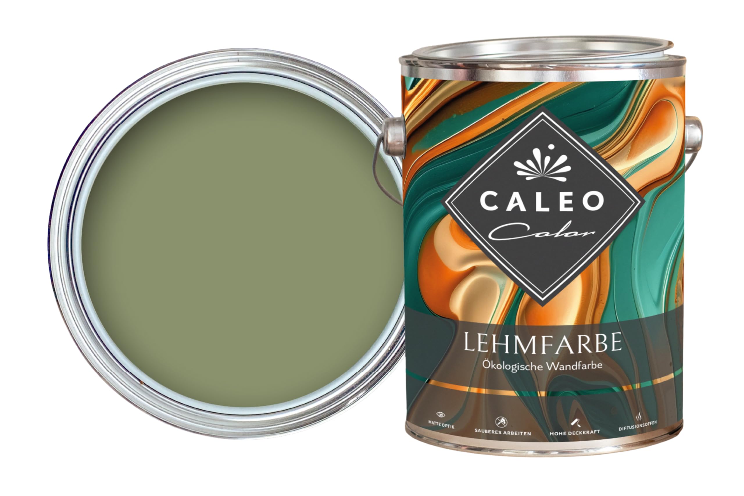 Caleo Color Pintura de arcilla WEIDELAND verde oliva, 2,25 litros, pintura de pared ecológica para salón y demás, alta opacidad, sin goteo, sin olor