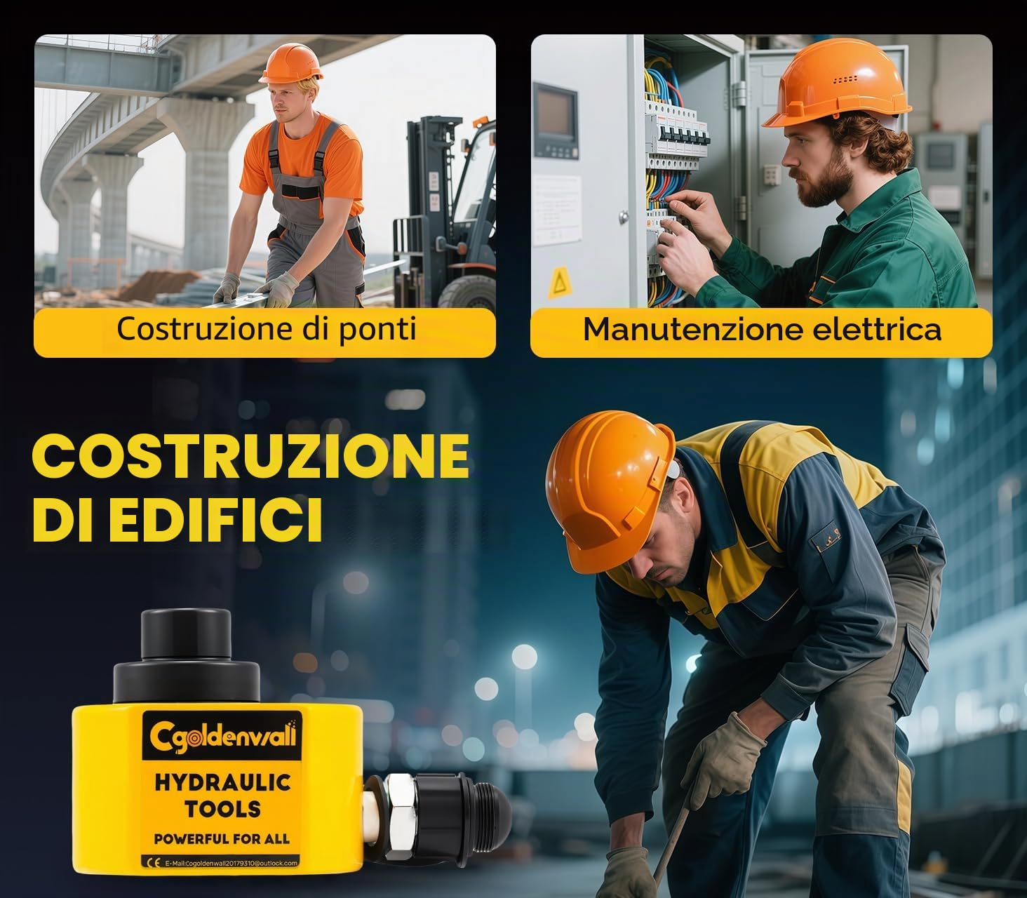 CGOLDENWALL DFPY-10T Martinetto Idraulico con Pompa CP-180 | Si Adatta a Spazi Ristretti, Funziona in Ogni Angolo per Sollevamento-Ideale per Industriale