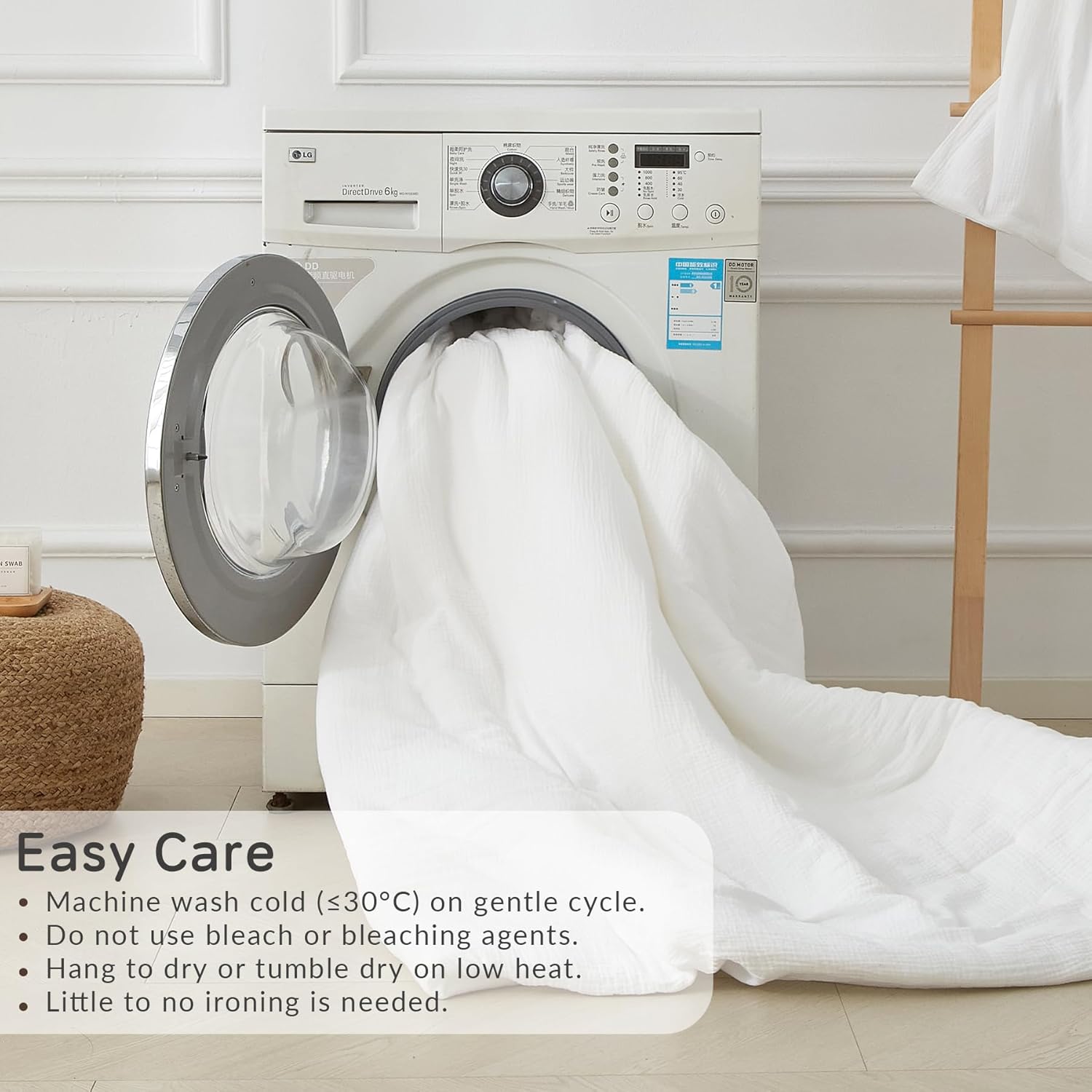 Muslin Comforter Set Queen Size, Cotton Cover & Polyester Filling, Breathable & Linen Like & Suitable for All-Season Use,3 Pieces(1 Comforter 90"x90", 2 Pillow Shams 20"x26"), White - Image 7