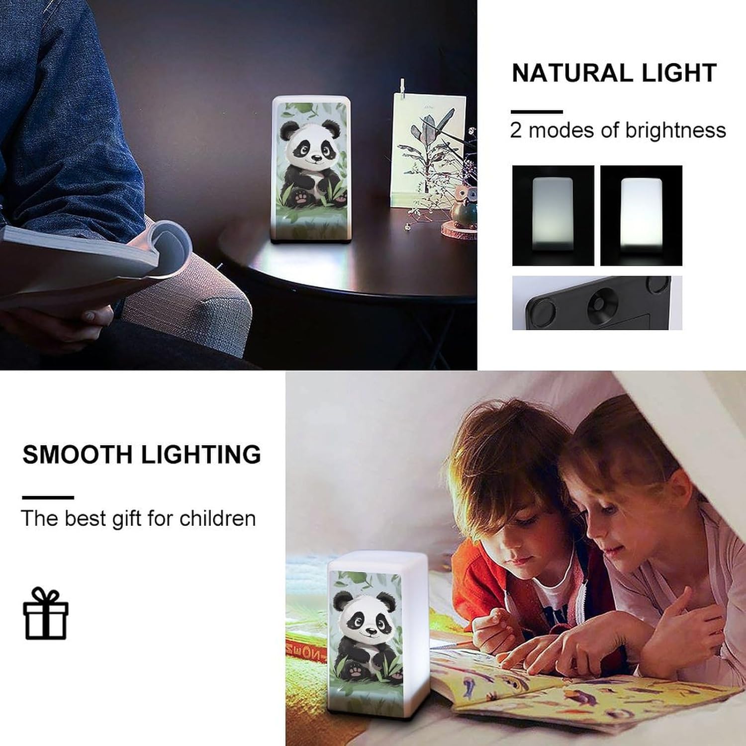 Desk Lamp Table Lamp with 2 Lighting Modes Battery Operated Panda Reading Lamp for Bedroom Nightstand