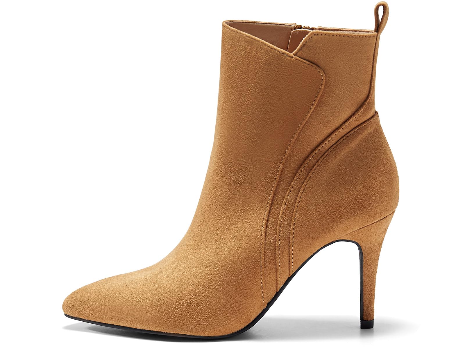 Coutgo Womens Pointed Toe Ankle Booties Stiletto High Heel Suede Fall Winter Boots Shoes with Side Zipper