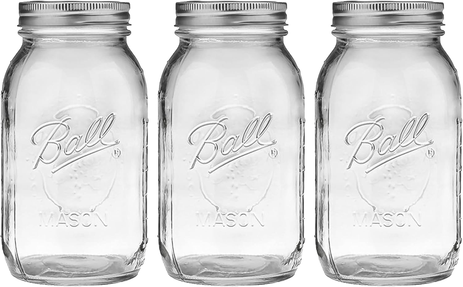 Regular Mouth Mason Jars 32 oz (3 Pack) Ball Regular