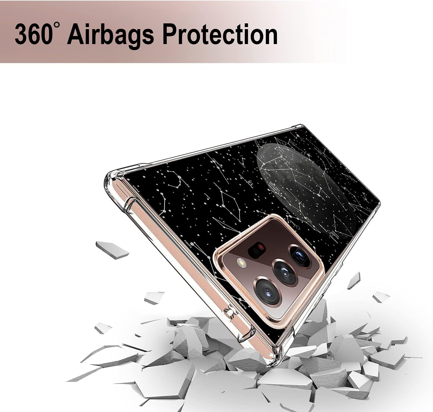Compatible with Samsung Galaxy Note 20 Ultra 5G 6.9 Inch Case 2020, Black Space Constellation Design Full Body Protection Cover, Flexible Shockproof TPU Bumper Slim Clear Cover, Moon Star