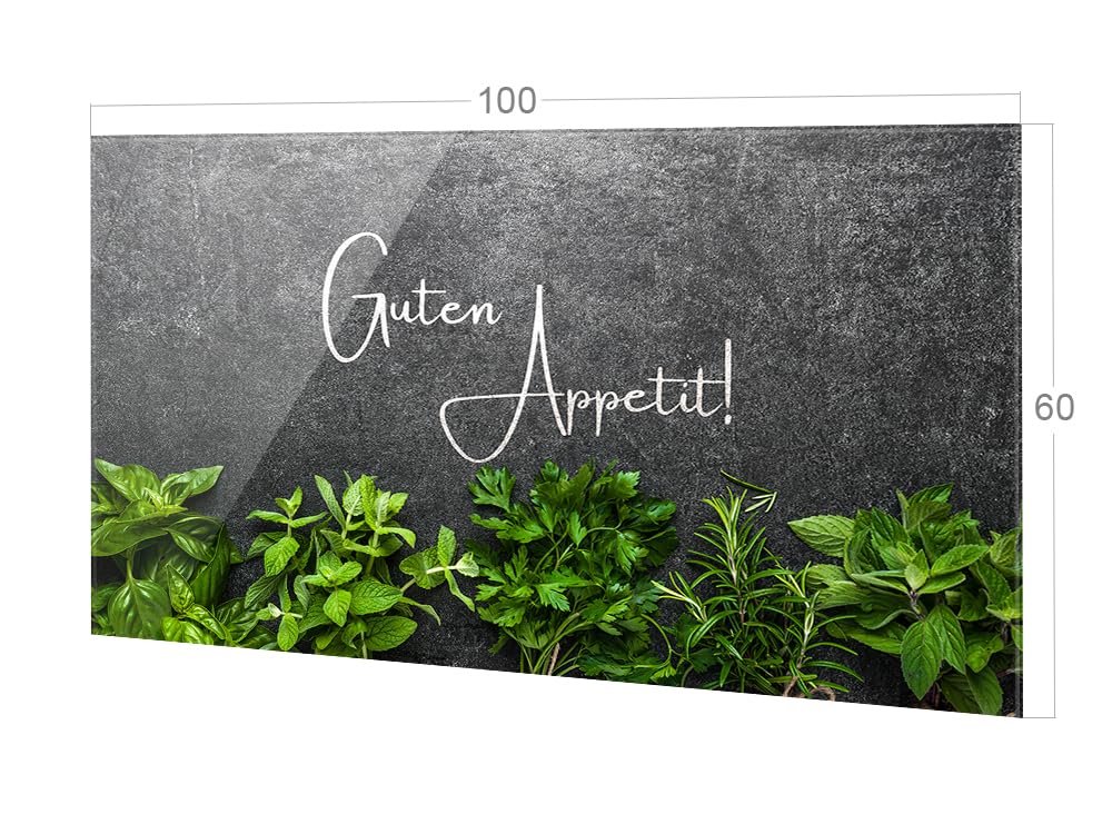 GRAZDesign Spritzschutz Küchenrückwand Glas Küche für Herd & Küchenspüle, Kräuter Guten Appetit Glasplatte Rückwand Küchenwand Wandschutz | 100x60cm