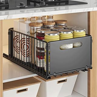 HAMON 2 Piezas Cajón Telescópico Cajón Deslizante Para Alacena, Cajón de Cocina Extensible Desplegable, Sin Necesidad de Taladrar Ni Clavar 24.5 x 37.5cm (2x 19cm altura)
