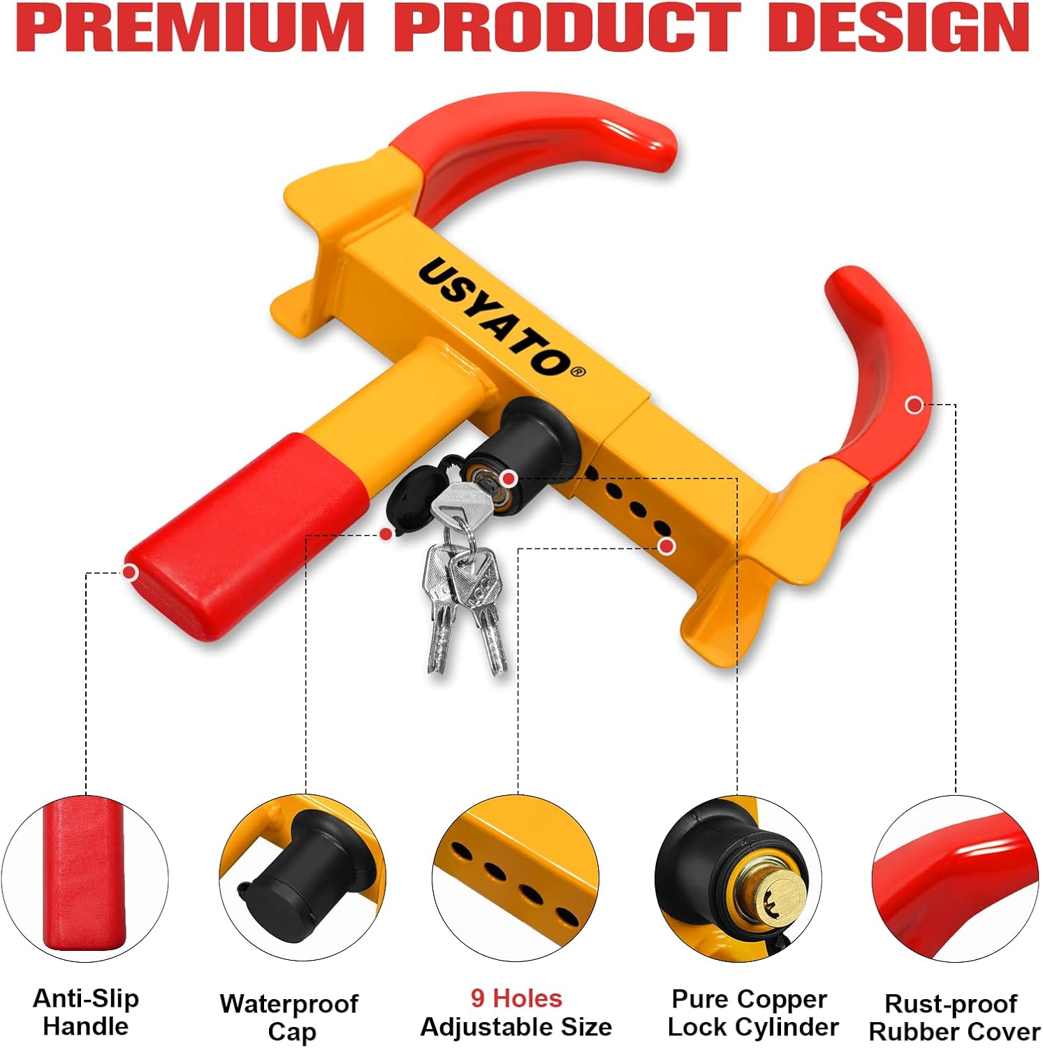 2Pcs Universal Heavy Duty Wheel Lock - Anti Theft Trailer Lock & Car Boot, Adjustable Security Tire 11.4" for Trailers, Cars, Golf Cart, ATV, SUV, RV, Boat, Camper, Motorcycle | Includes 6 Keys