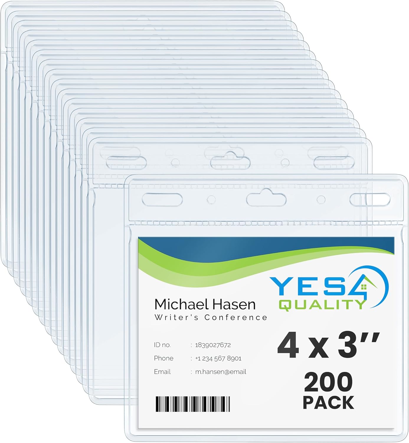 Yes4Quality - Horizontal Card Holder - 4x3 Inch, 200 Pack - Clear Name Badge Protector for ID Tags - Heavy-Duty No Zipper Nametag Badges - Quick Load for Easy Card Insert