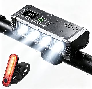 Rechargeable Bike Light Set for Night Riding | USB Type-C Front Headlight and Taillight with Digital Battery Display, Multiple Modes and IP65 Water Resistance