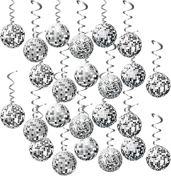 48 Pcs Hanging Swirl Decor, 70s Disco Ball Hanging Swirls, Disco Party Hanging Streamer, Disco Ball Decorations, Silver Ceiling Decor for Retro Disco Fever Party Birthday Party Favors Supplies
