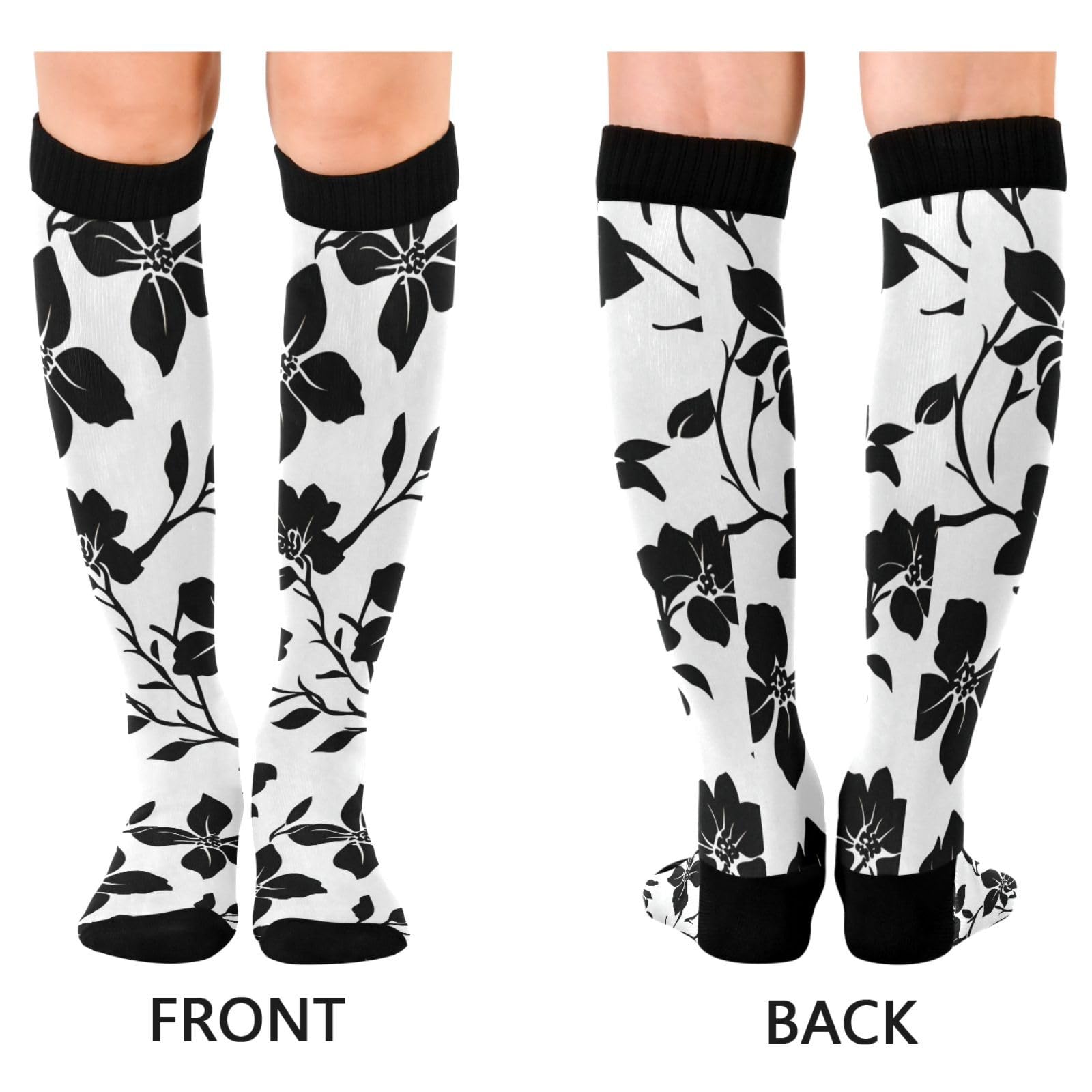 BOESI Graffiti Black Flower Compression Socks, Women's and Men's Knee High Running Socks for Sports