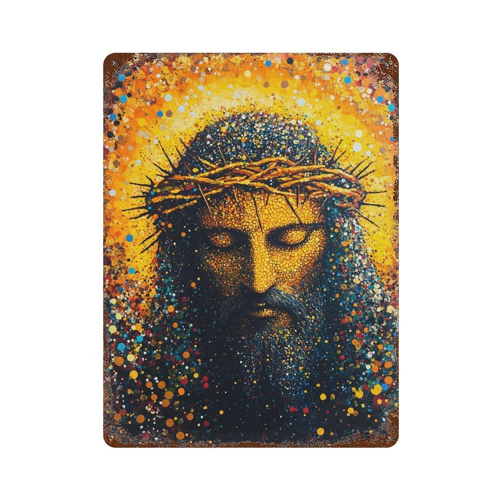 Garage Style Jesus Christ Crown of Thorns Art Print -3 Rusty Metal Tin Sign 15.7"x11.8", Decorative Metal Wall Art for Bar And Workshop