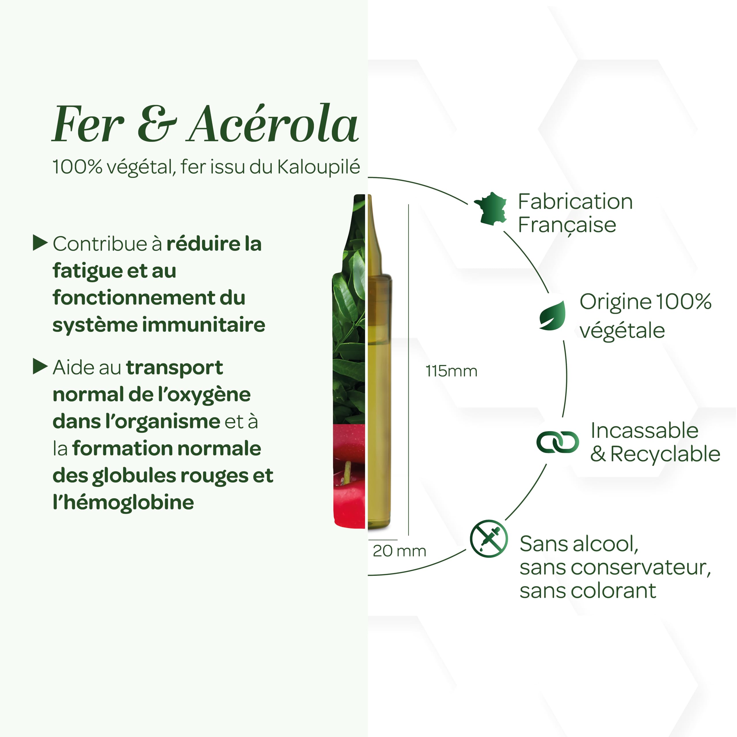 SUPERDIET - FER ACÉROLA ORIGINE VÉGÉTALE - Goût fruité - Réduit la fatigue - Fabrication française - 20 unidoses format nomade