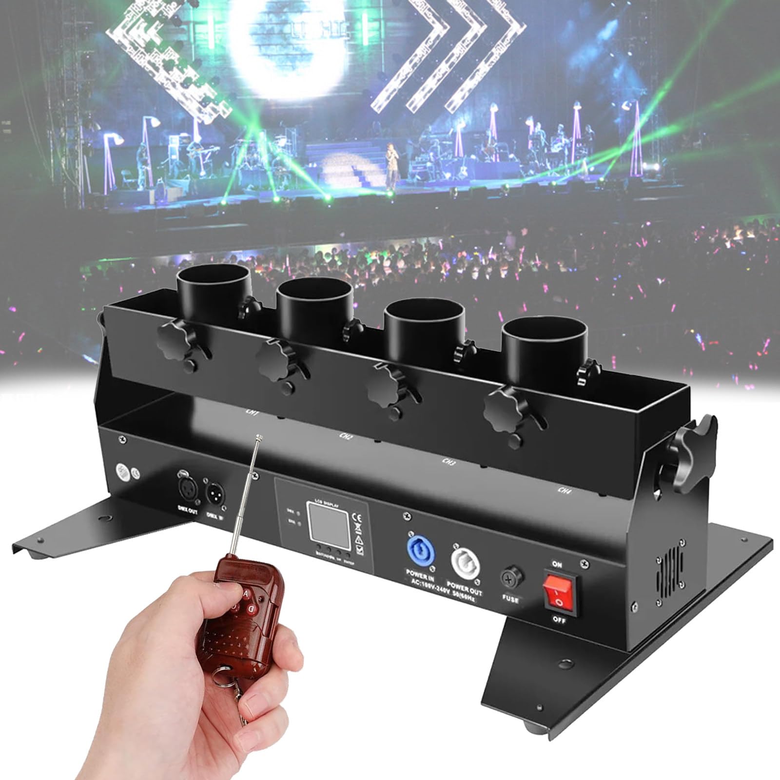 4-głowicowa wyrzutnia konfetti Elektryczny miotacz konfetti z bezprzewodowym pilotem i DMX512 na imprezę DJ w klubie nocnym na scenie weselnej koncert koncertowy, wysokość 8-10 m