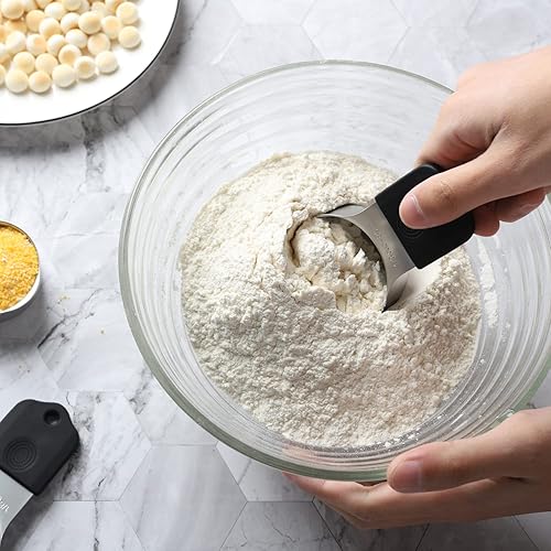 Miniatura 7 de Juego de 7 tazas medidoras magnéticas apilables de acero inoxidable para cocinar y hornear, ingredientes secos y líquidos (negro)