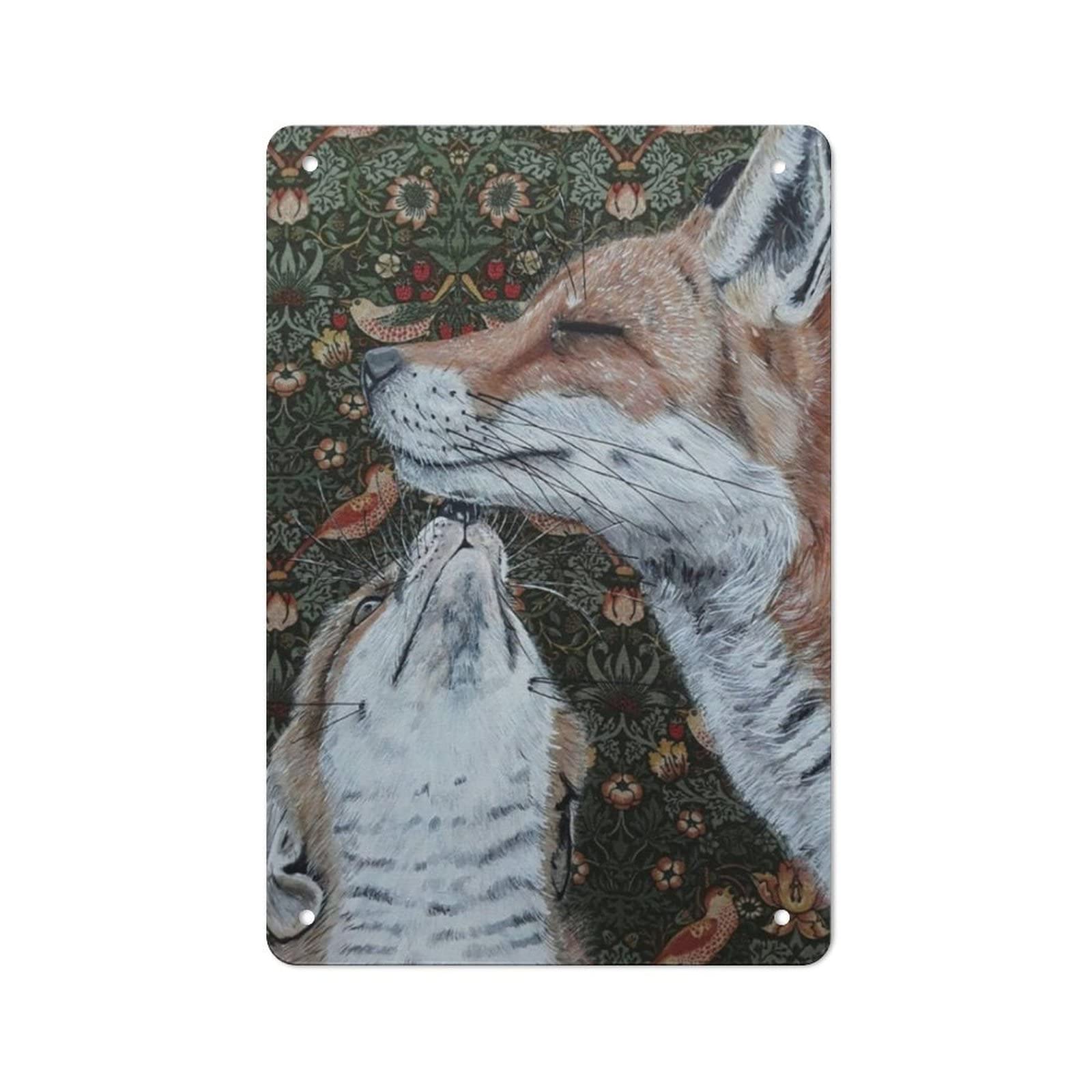 AOOEDM Cute Fox Vintage Metal Tin Sign for Home Coffee Shop Office Wall Art Metal Poster Garage Decor Man Cave Sign Inspirational Quote Wall Decor