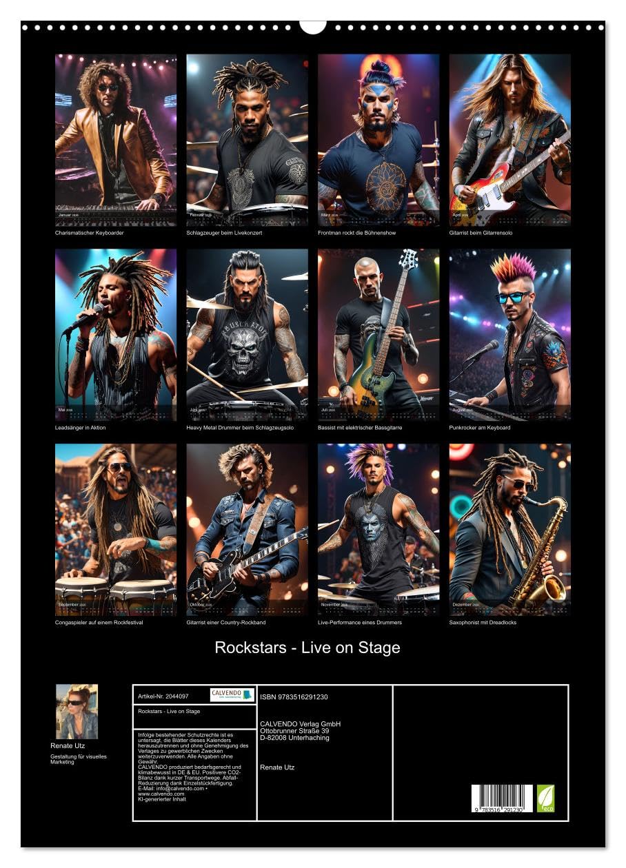 Rockstars - Live on Stage (Wandkalender 2026 DIN A2 hoch), CALVENDO Monatskalender: Atmosphärische Bilder mitreißender Live-Performances von Rockmusikern während eines Konzerts (CALVENDO Kunst)