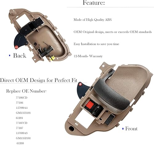 Miniatura 4 de Manija interior interior de la puerta del lado del pasajero para Chevy Silverado Suburban Tahoe GMC Yukon C/K 1500 2500 3500 camioneta #OE 15708043