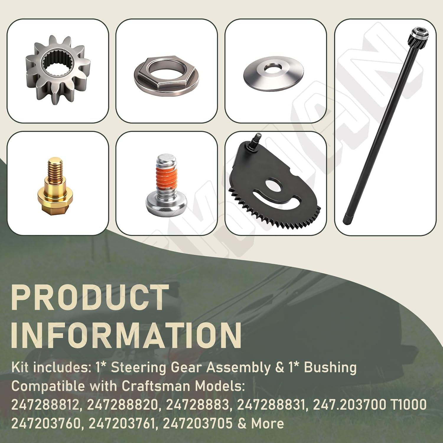 938-05078 Steering Shaft 5/8 and 617-04094 Sector Gear for MTD Troy Bilt Mowers 941-04124 Hex Flange Bearing 61704094 948-0389 76-057 738P07154,738-05078