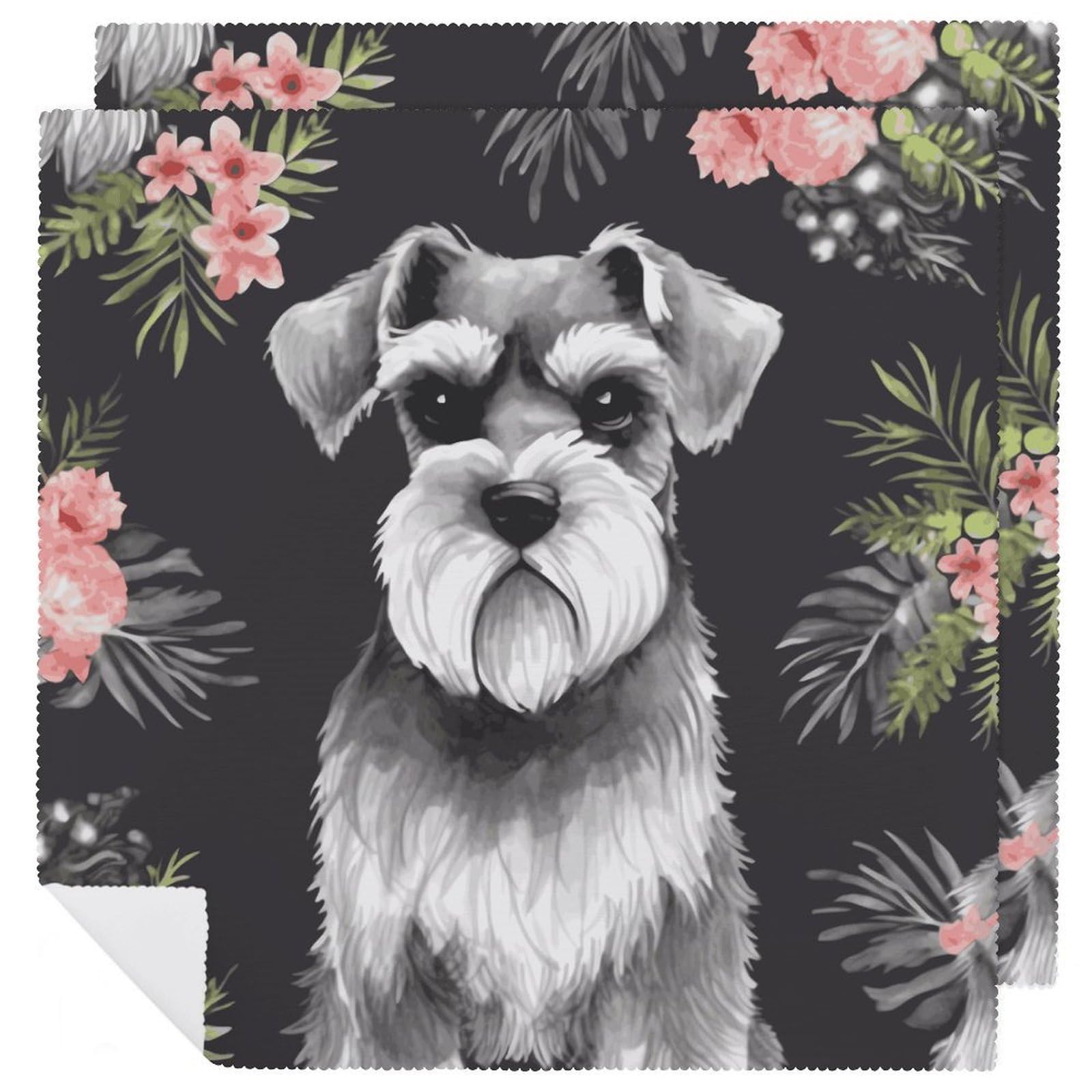 Schnauzer Cloth Napkins Soft Washable Fabric Cloth Table Napkins Absorbent Dinner Napkins Reusable Square Napkins Cloths for Dining Holiday Home Hotel 2 PCS