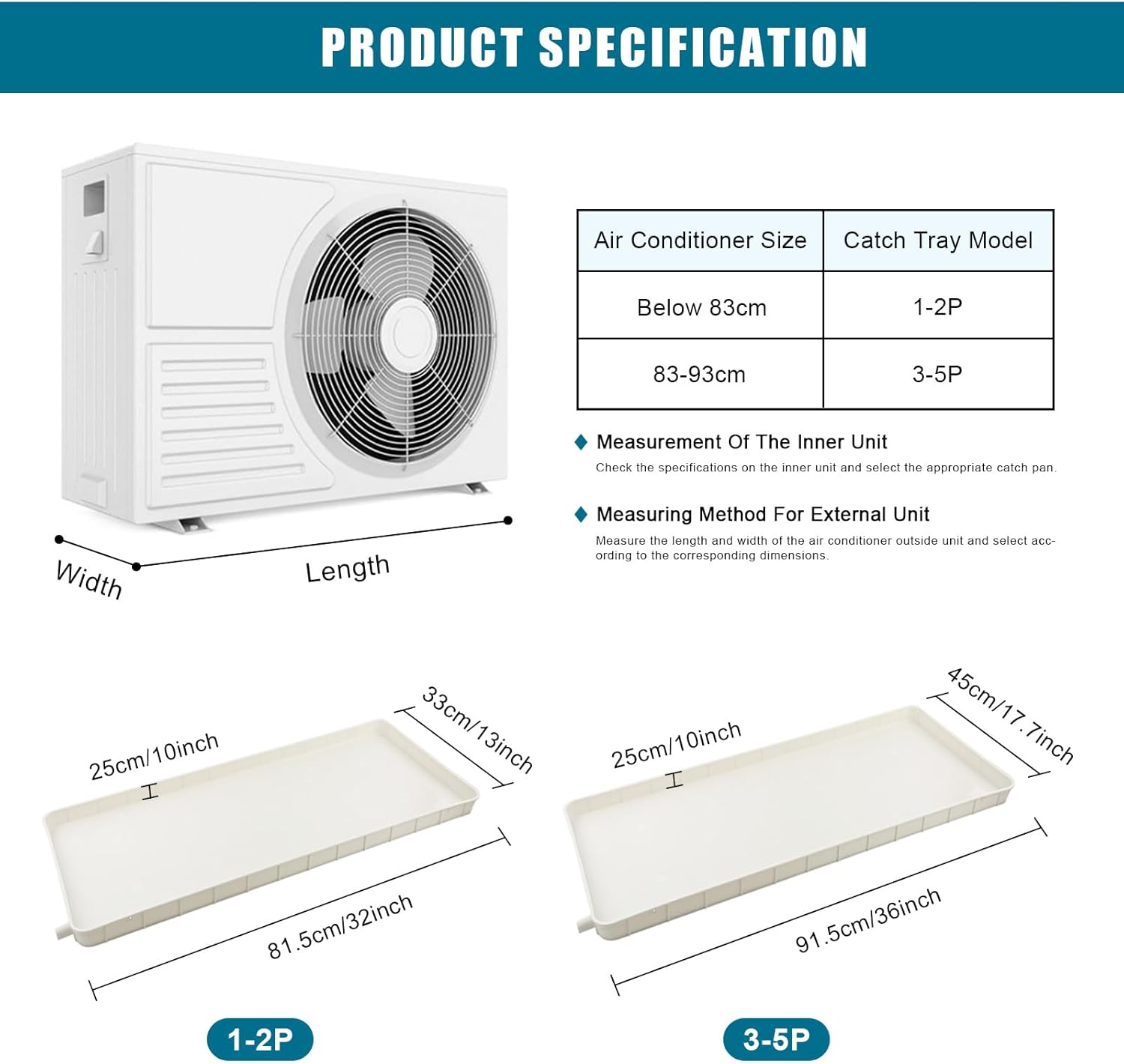 Portable AC Drain Pan - Universal Plastic Drip Tray with Drain Tubing for Window Air Conditioners - Indoor/Outdoor Condensate Water Collector, Essential Air Conditioner Accessory