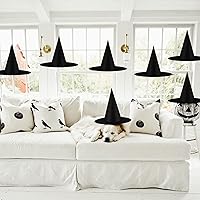 Vista 5 de 6 piezas de decoraciones de Halloween, sombreros de bruja negros, accesorios de disfraz, sombreros de mago colgantes a granel para mujeres