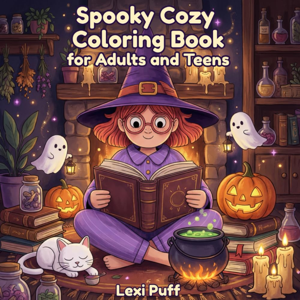 Spooky Cozy Coloring Book for Adults & Teens: Cute & Simple Creepy Characters and Fun Relaxing Pages for Stress Relief