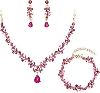 Bridal Jewelry Set for Women,Shiny Rhinestone Teardrop Leaf Cluster Statement Necklace Dangle Drop Earrings Link Bracelet for Wedding Party Prom Accessories