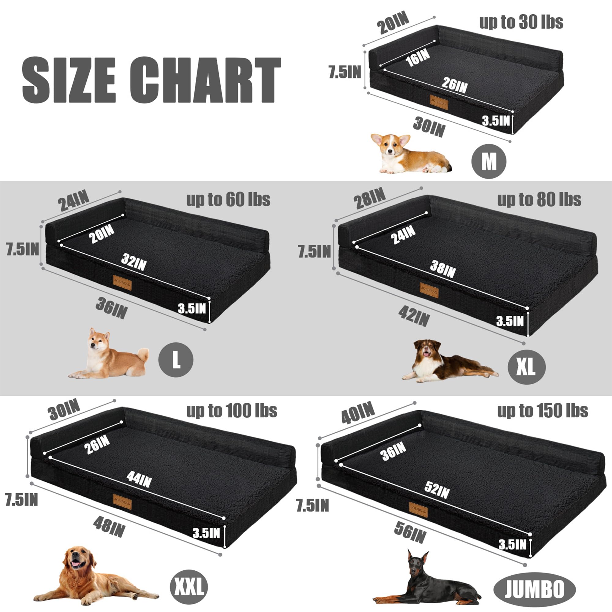 Cama Perro Grande Ortopédica, Colchoneta Perro de L, Sofá Perro con Espuma De Caja De Huevos, Impermeable Lavable Desenfundable, 122x76cm, Negro