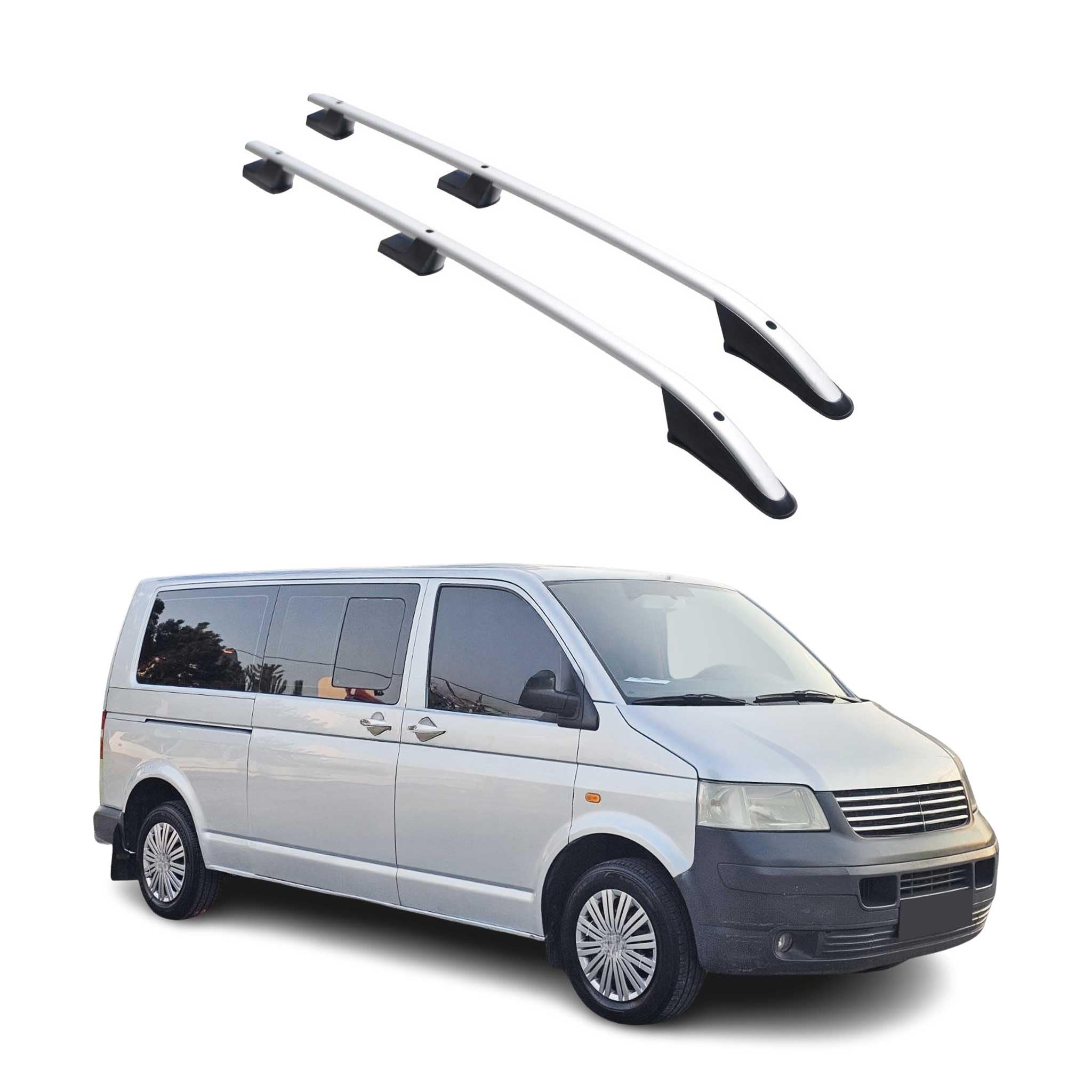 OMAC Barres de Toit longitudinales compatibles avec VW T5 T6 T6.1 Transporter Multivan Caravelle 2003-2024 L2 Aluminium Gris 2Pcs