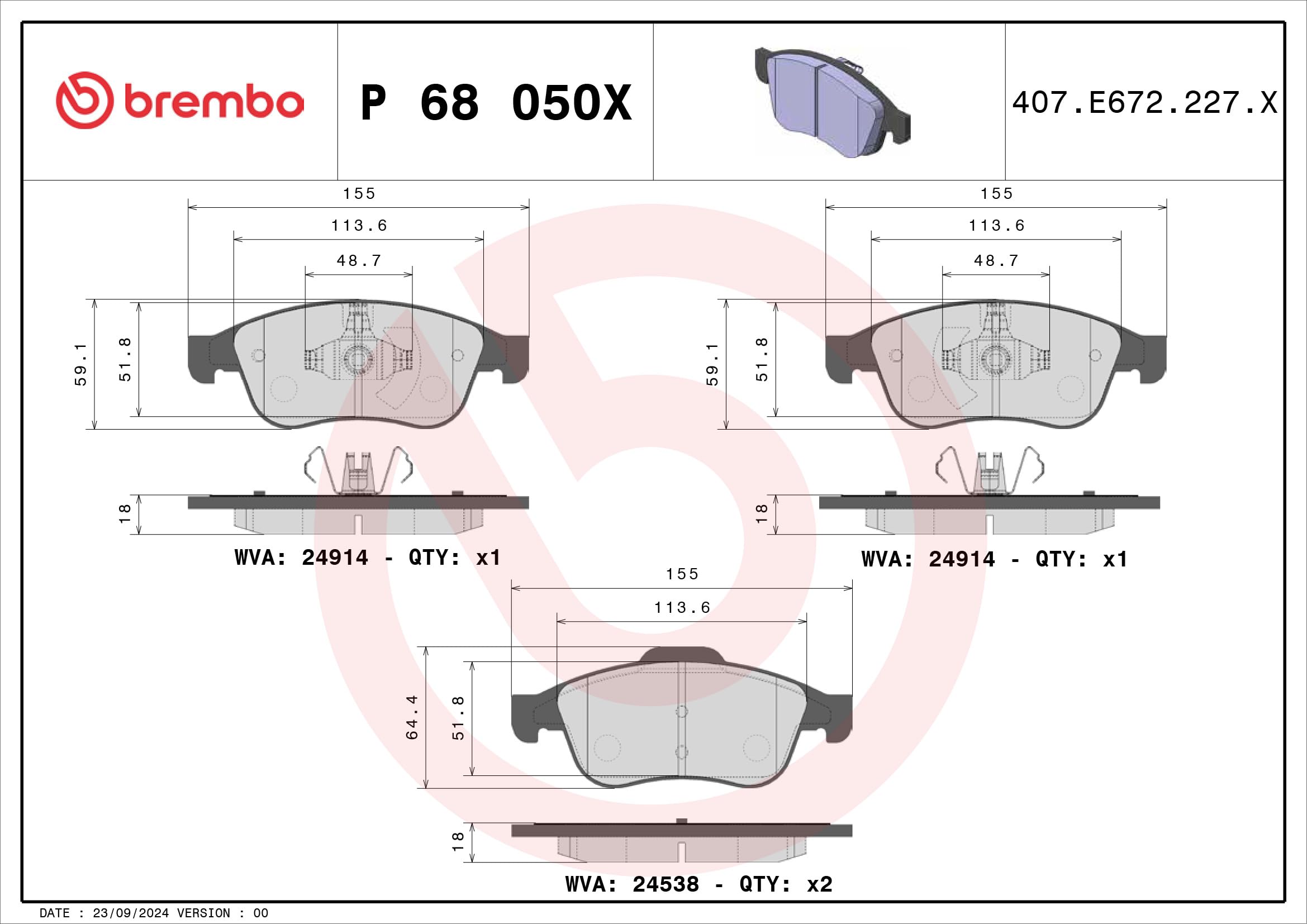 Brembo P 68 050X - Pastilla de freno