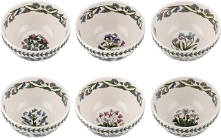 Portmeirion Botanic Garden 7" Oval Bowl with Handles (Set of 6), Treasure Flower - Durable Earthenware Serving Bowls, Chip-Resistant, Multi-Purpose Large Tableware - Lightweight Bowls for Everyday Use