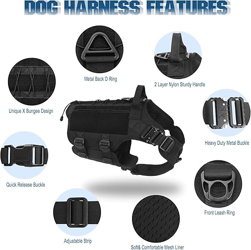 Miniatura 3 de PETNANNY Chaleco táctico para perros, arnés de apoyo emocional sin tirones con parches de gancho y bucle y sistema Molle para entrenamiento y caza