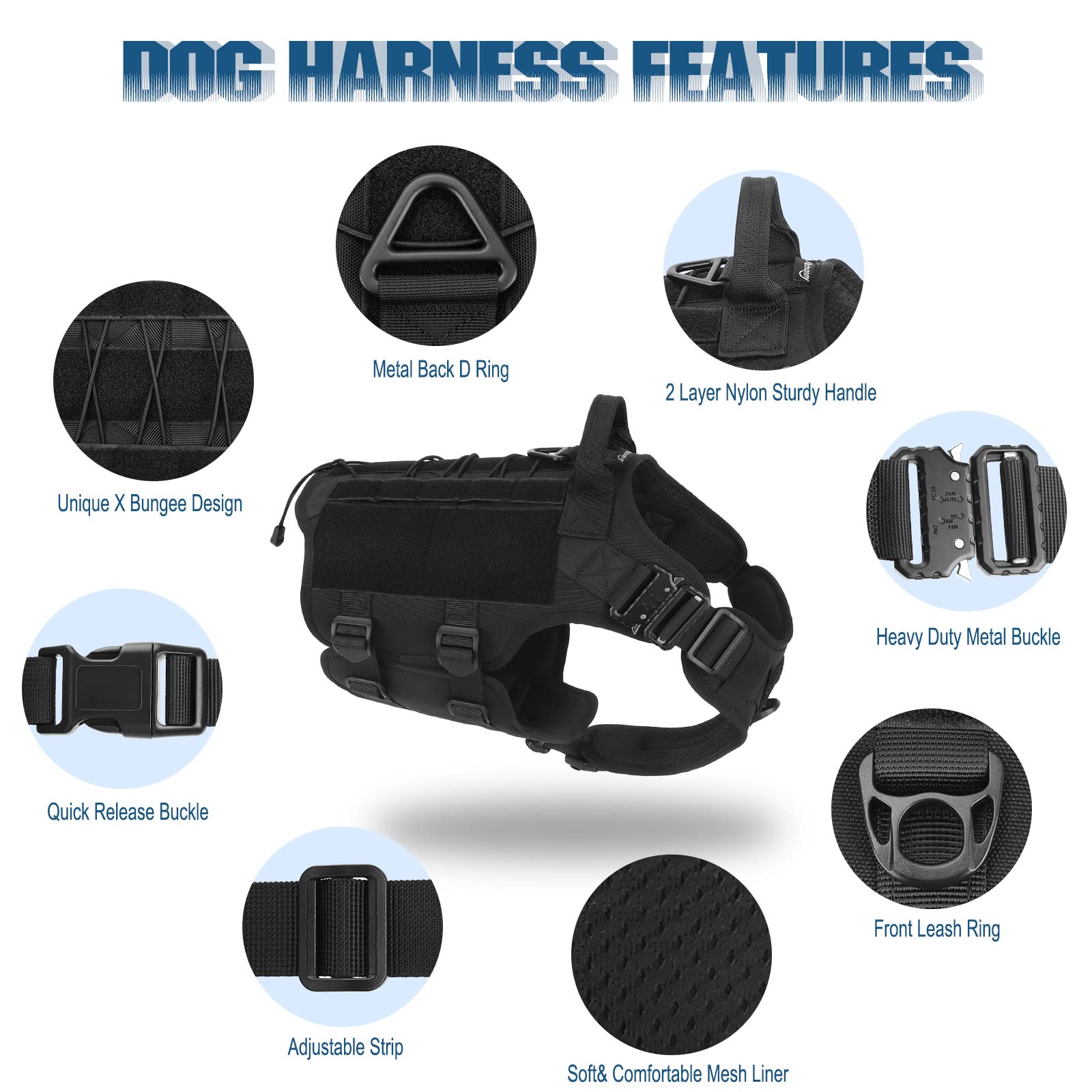 PETNANNY Arnés táctico para perro, arnés para perros de servicio, chaleco de apoyo emocional para perros medianos y grandes, chaleco ESA para perros sin tirones con gancho y bucle, chaleco Molle de