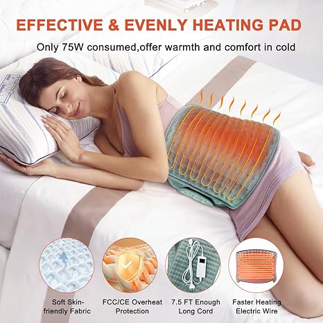 Heating Pad 125 x 31 cm Electric Heat Pad with Automatic Shut-Off and 6 Temperature Levels Heating Pad for Back Neck Shoulders Belly Quick Heating and Machine Washable