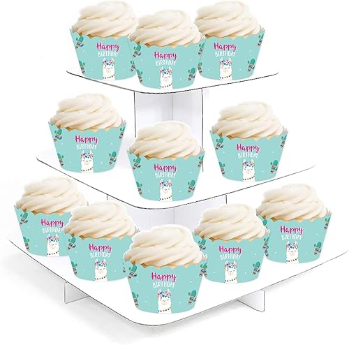 Miniatura 6 de Andaz Press Fiesta de cumpleaños de llama y cactus, envoltorios de cupcakes, feliz cumpleaños, paquete de 20, decoración temática bohemia de llama