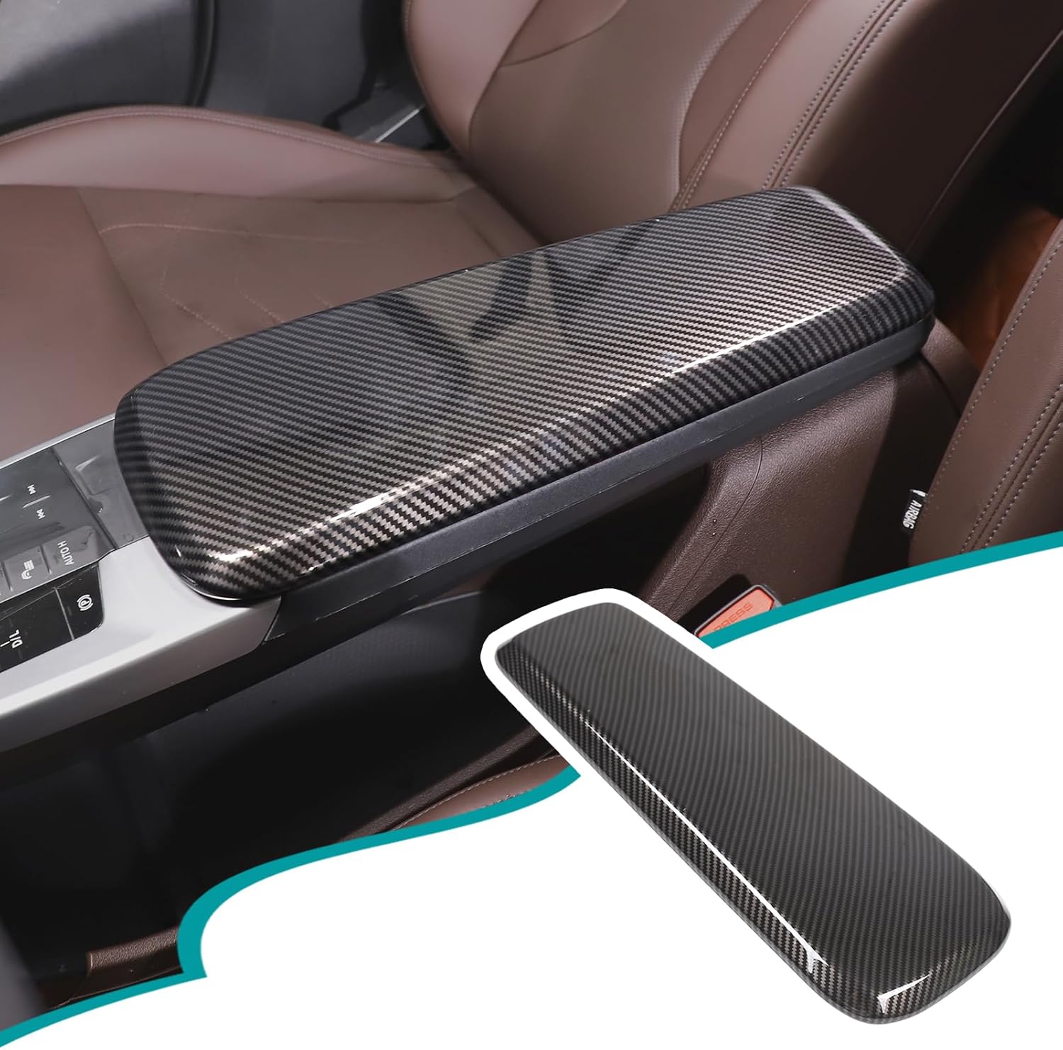 Center Console Protector Pad Automobile Waterproof Armrest Box Cover Compatible with BMW X1 U11 2023-2024 Car Armrest Box Panel Protect Trim Interior Accessories（ABS，Carbon Fiber Pattern）