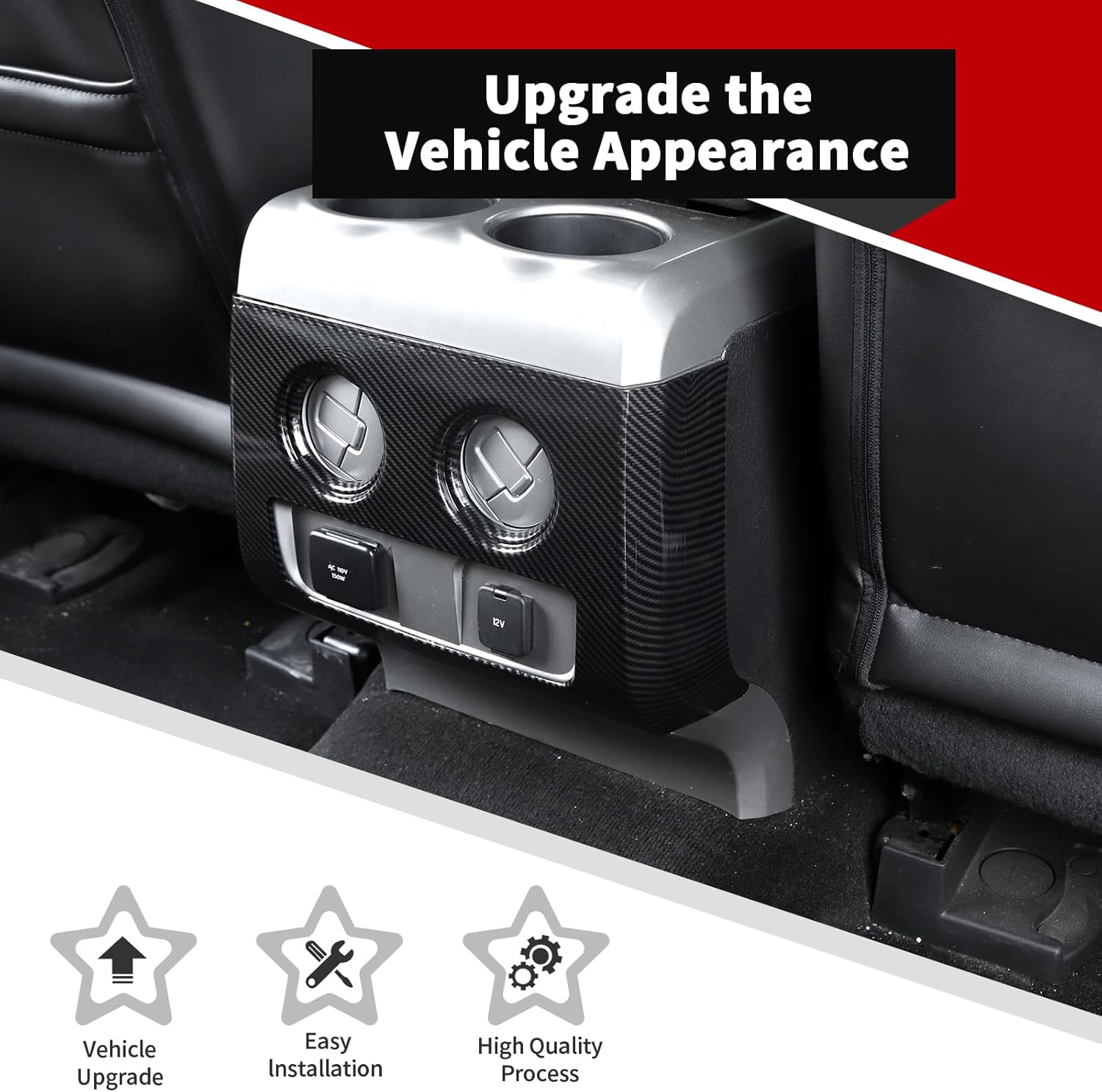 Voodonala for Ford F150 Raptor 2009-2014 Center Console Armrest Box Rear Air Vent Panel Cover Compatible with Ford F150 Raptor 2009-2014(ABS,Carbon Fiber Black)