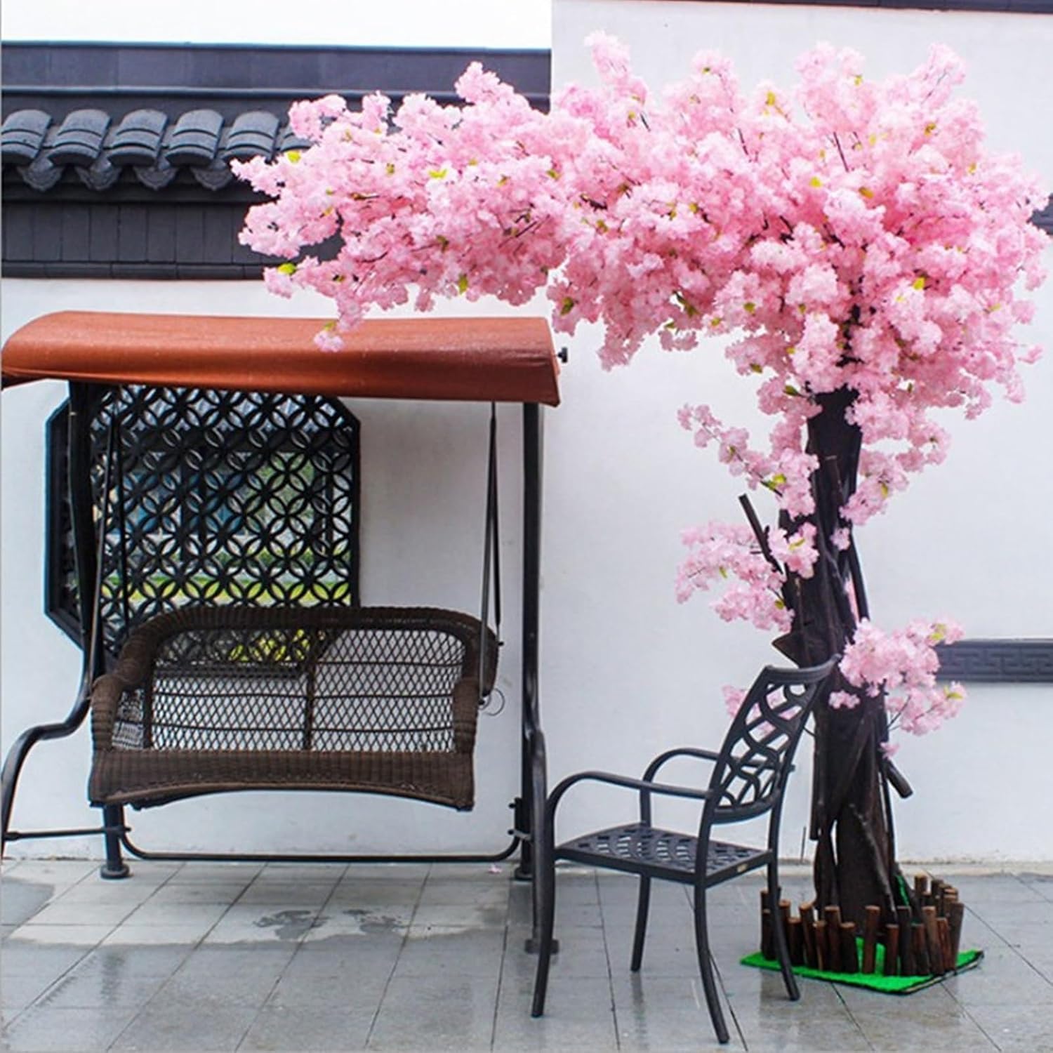 8.2Ft Cherry Blossom Artificial Tree, Handmade Natural Faux Peach Blossom Tree Blossom Trees Fake Cherry Blossom Tree Indoor Outdoor Home Office Party Wedding (8.2x8.2Ft)