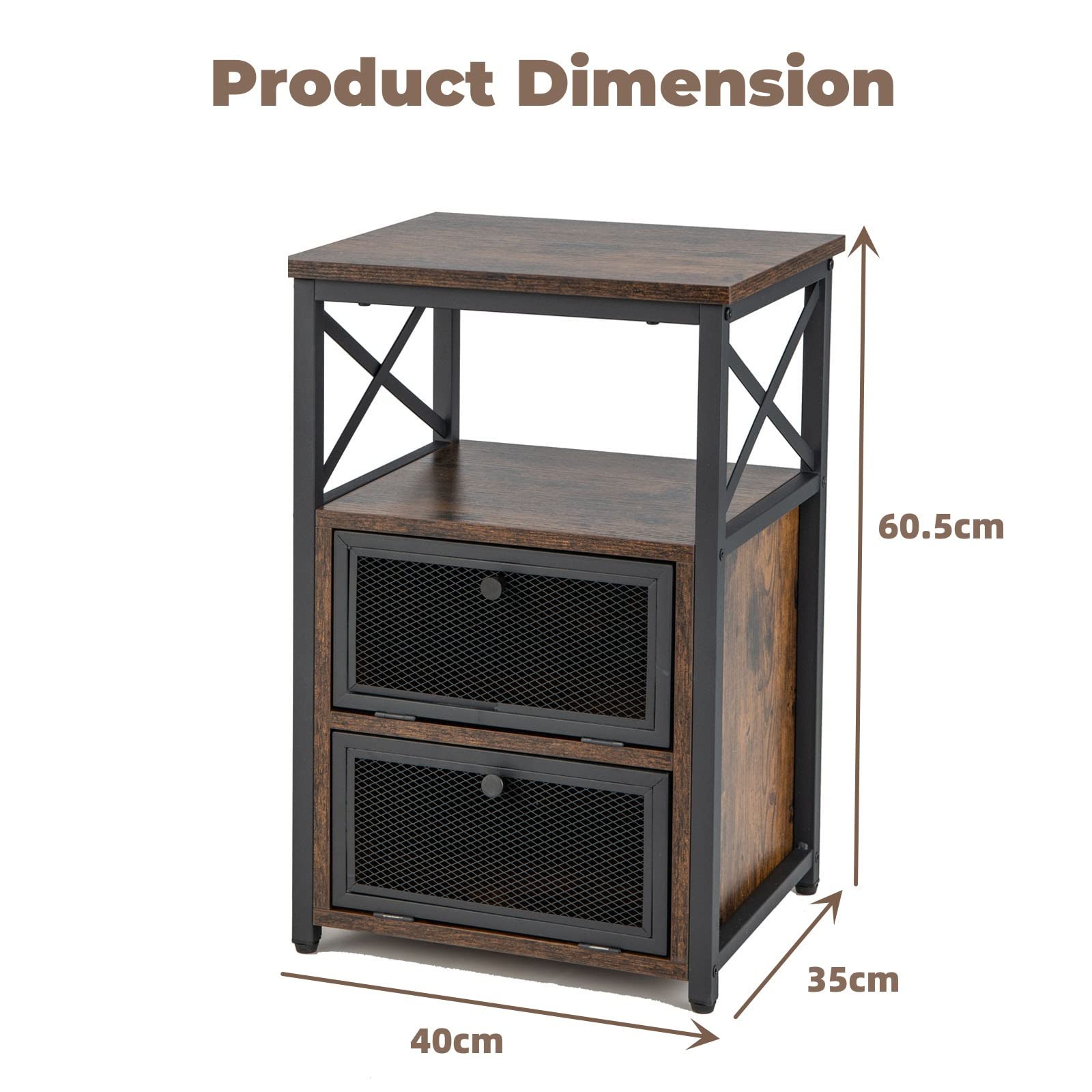 LIFEZEAL Vintage bijzettafel, banktafel met verstelbare planken, telefoontafel, nachtkastje van houtspaanplaat, koffietafel met 2-traps opbergvak, commode voor slaapkamer, woonkamer (1