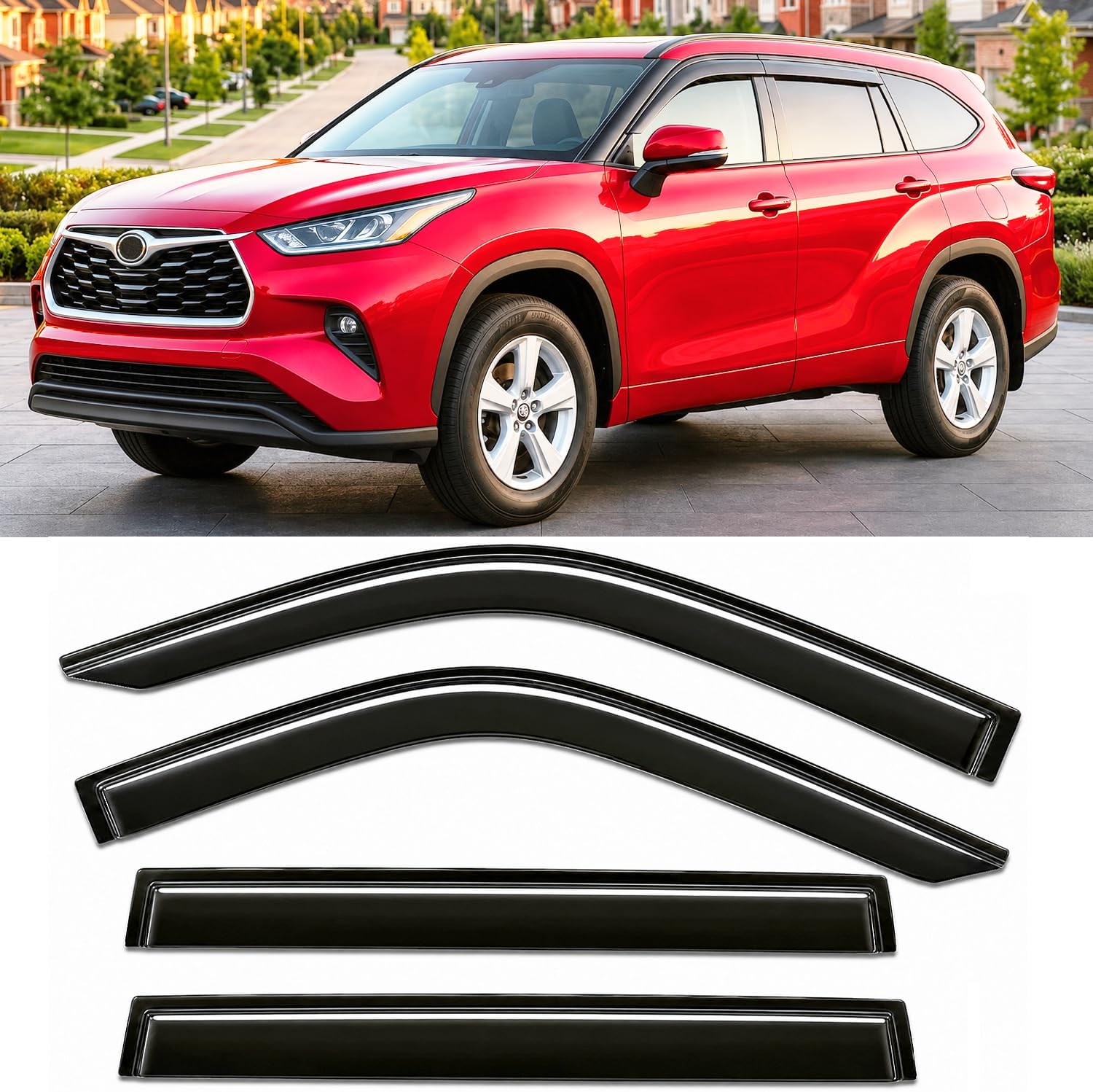 2020-2026 Tape-On Rain Guards for Toyota Highlander Side Window Visor Deflectors, LE XLE XSE Hybrid, Durable Tinted Vent Shades 2020 2021 2022 2023 2024