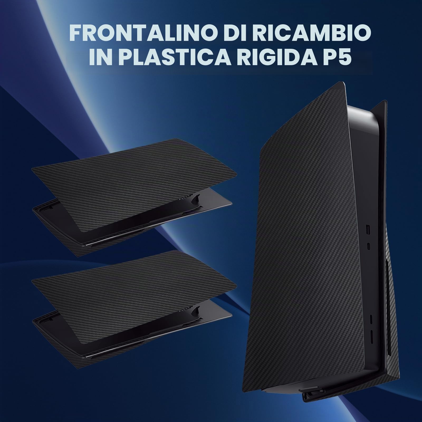 Placche di copertura per console PS5 Disc Edition, accessori per Playstation 5 (fibra di carbonio nero)