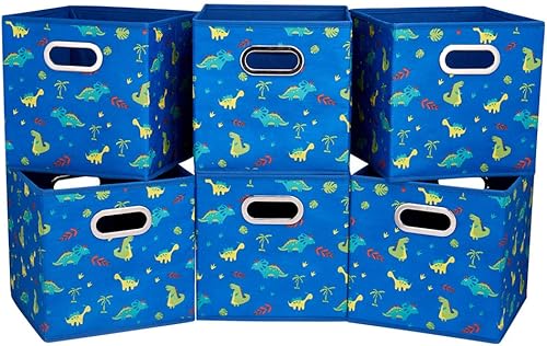 QY-SC06-6 - Cubos de almacenamiento de tela de dinosaurio para niños, 13 x 13 x 13 pulgadas, color azul marino, cajas de almacenamiento plegables de
