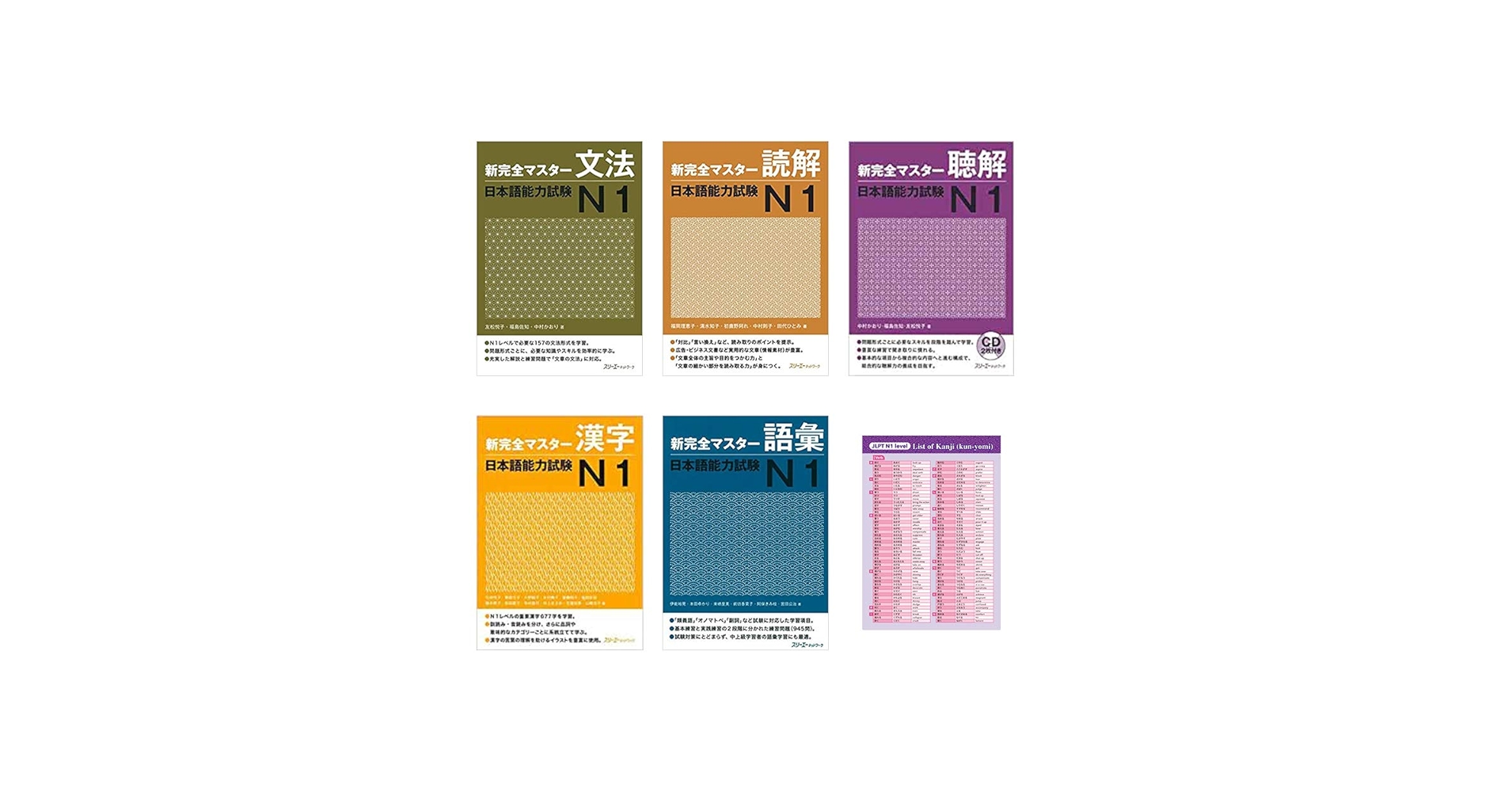 Shin Kanzen Master JLPT N1 and Kanji Kun-yomi Chart 6 Books