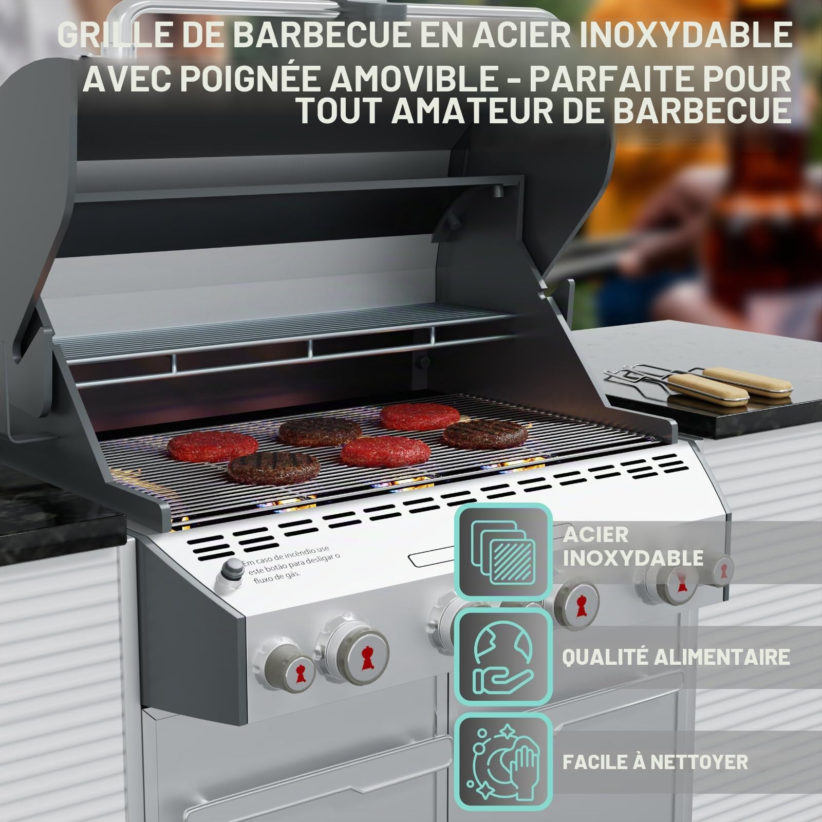 HAGO Grille de barbecue rectangulaire en acier inoxydable - 54 x 34 cm - Grille de rechange - Universelle - Avec poignées - En acier inoxydable - Massif - Barbecue à gaz - Barbecue au charbon