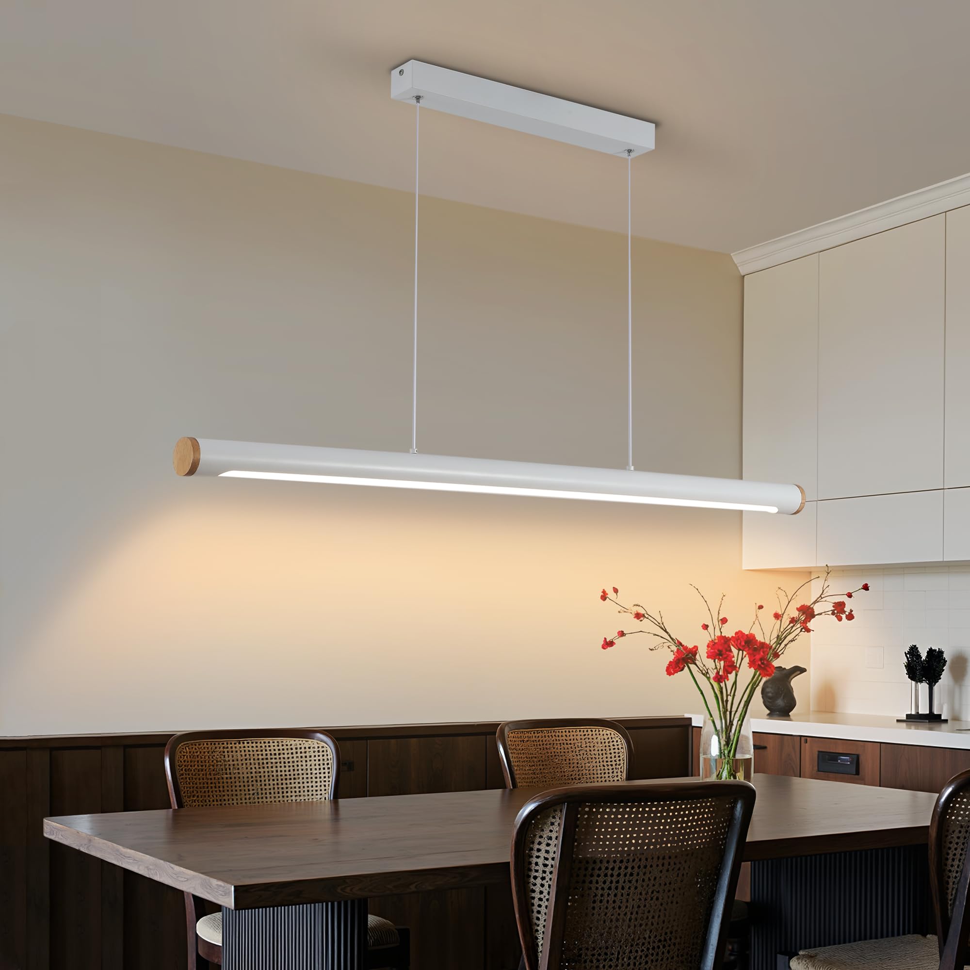 FANLG LED Lampara de techo colgante, 80CM Lampara Colgante Cocina Regulable con Control Remoto, 30W blanco Lampara Comedor lineal Iluminación Colgante regulable altura para Comedor Cocina Oficina