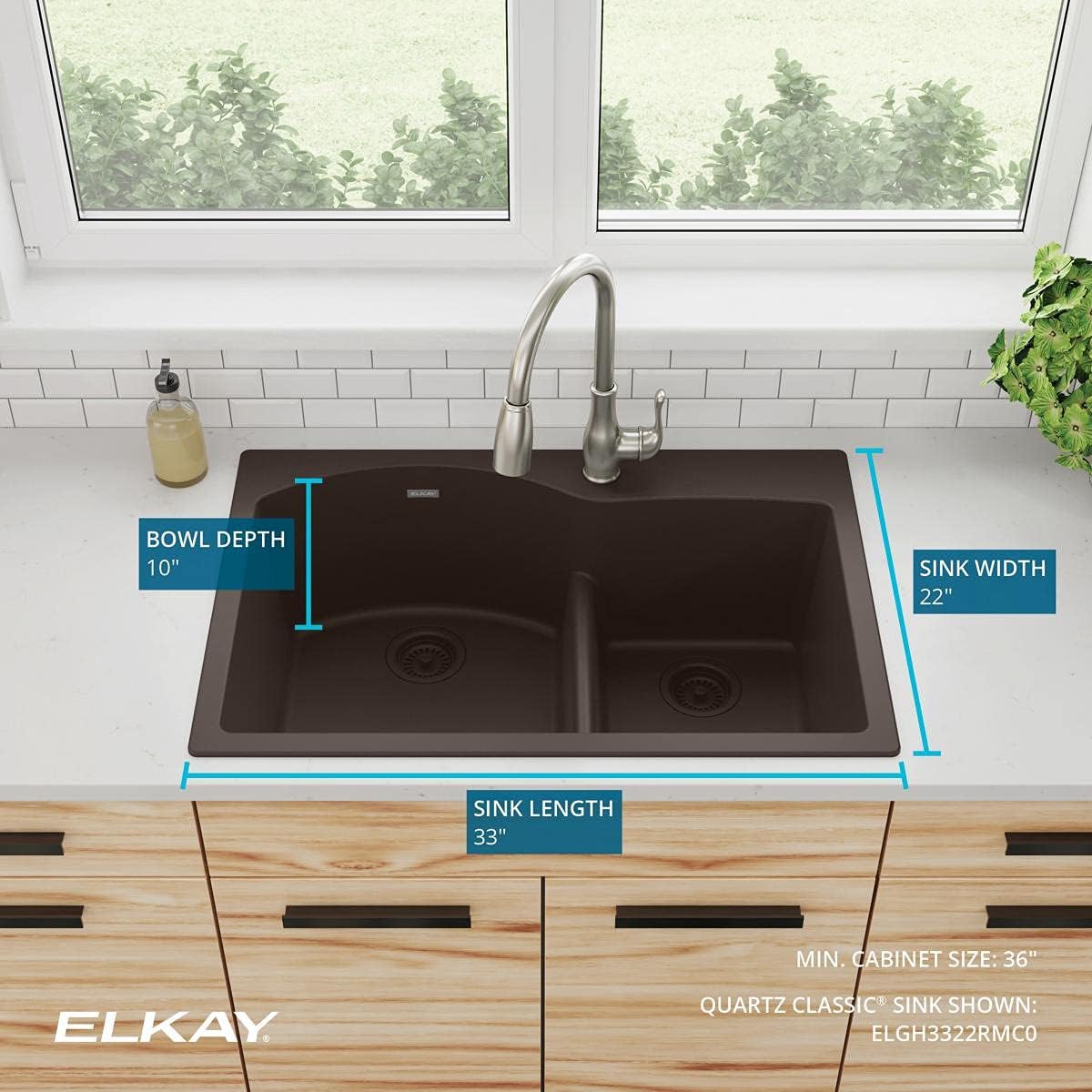 Elkay Quartz Classic ELGH3322RMC0 Mocha Offset 60/40 Double Bowl Top Mount Sink