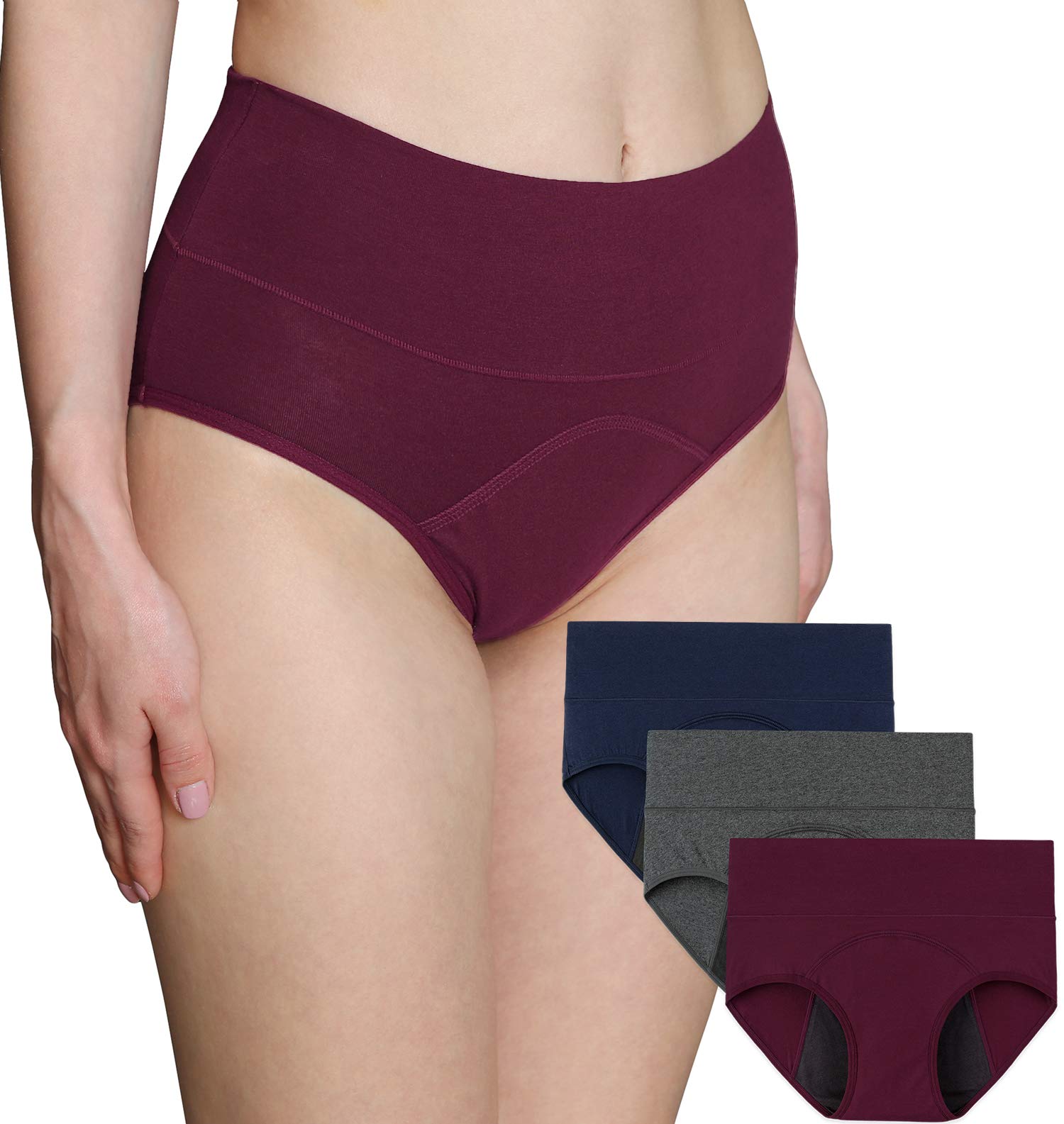INNERSY Mutande Assorbenti Donna Vita Alta Slip Cotone Ciclo Mestruale Intimo Post Parto Pacco da 3